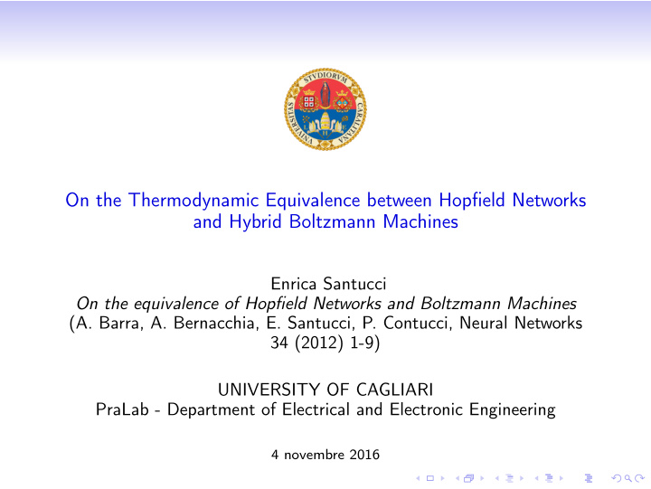 on the thermodynamic equivalence between hopfield