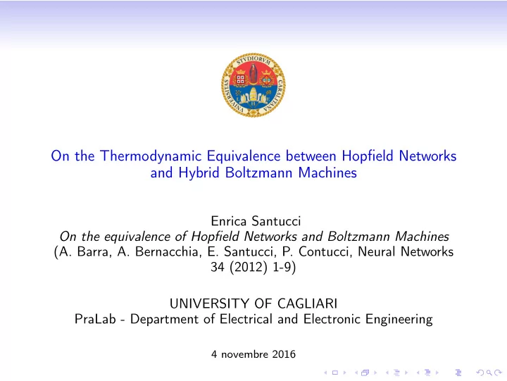 on the thermodynamic equivalence between hopfield