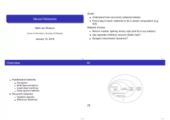 Neural Networks  Find a way to teach networks to do a certain computation (e.g.  ICA)  Network