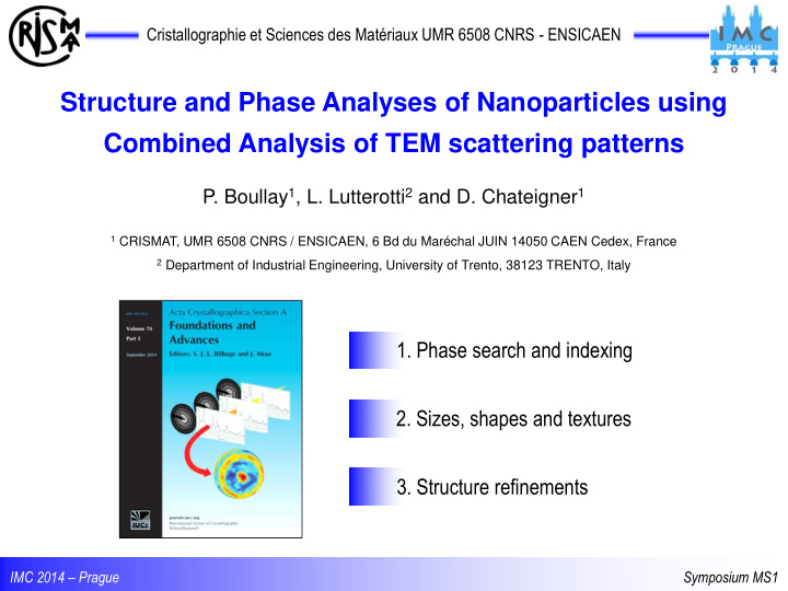 structure and phase analyses of nanoparticles using