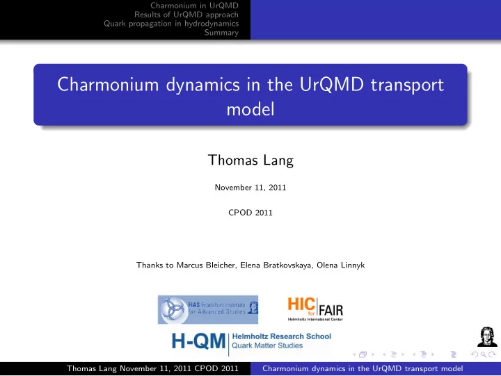 charmonium dynamics in the urqmd transport model