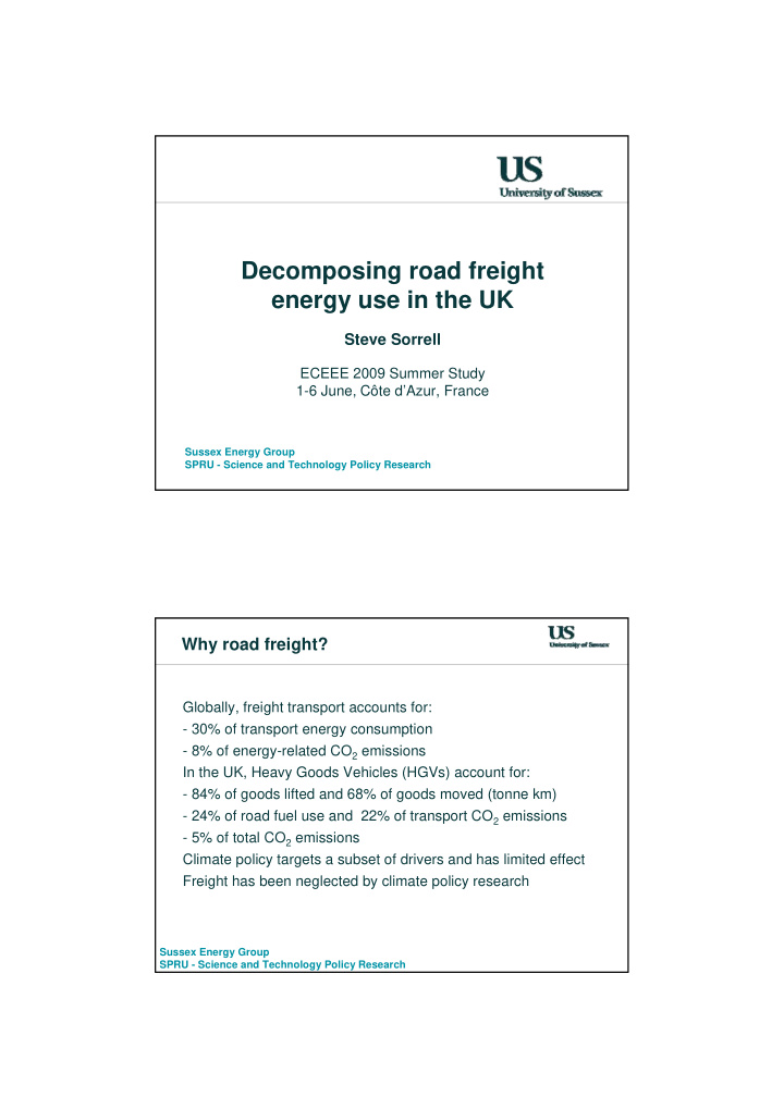 decomposing road freight energy use in the uk