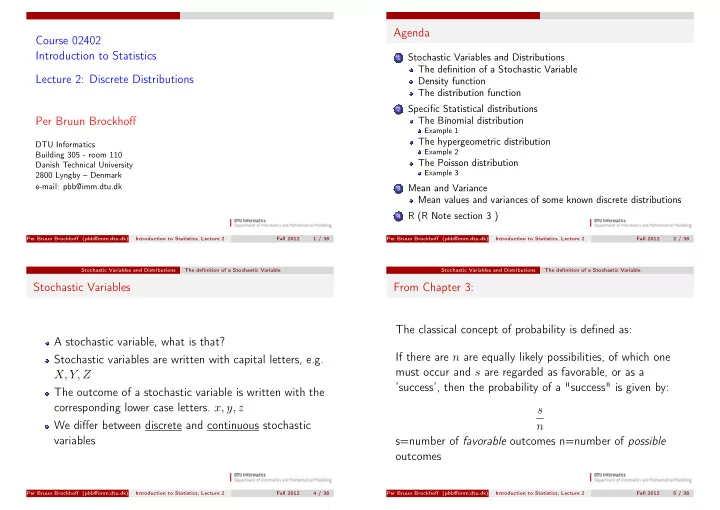 agenda course 02402 introduction to statistics