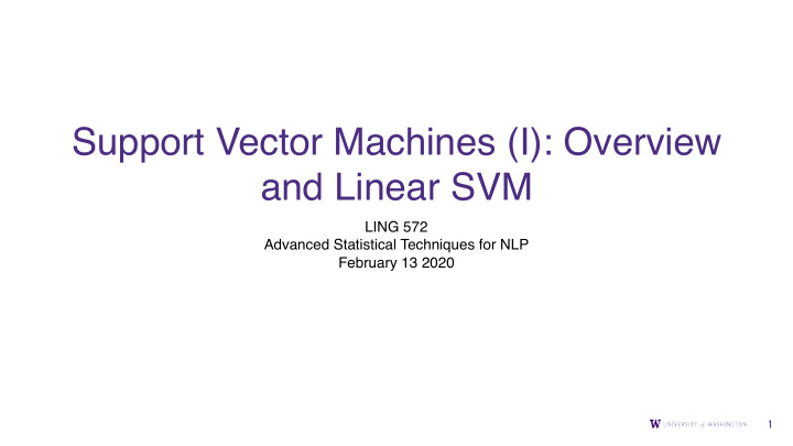 support vector machines i overview and linear svm