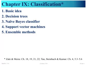 Chapter IX: Classification*  1. Basic idea  2. Decision trees  3. Nave Bayes classifier  4.