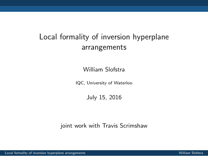 local formality of inversion hyperplane arrangements
