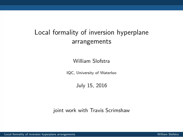 local formality of inversion hyperplane arrangements