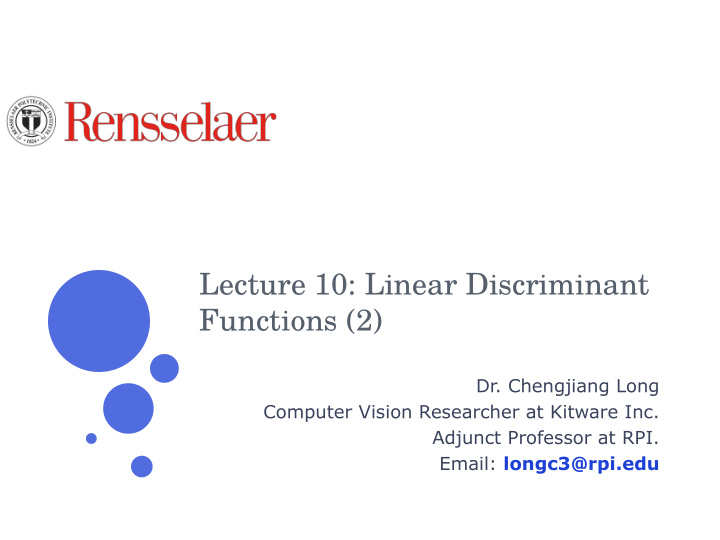 lecture 10 linear discriminant functions 2