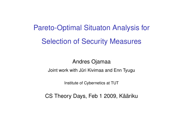 pareto optimal situaton analysis for selection of