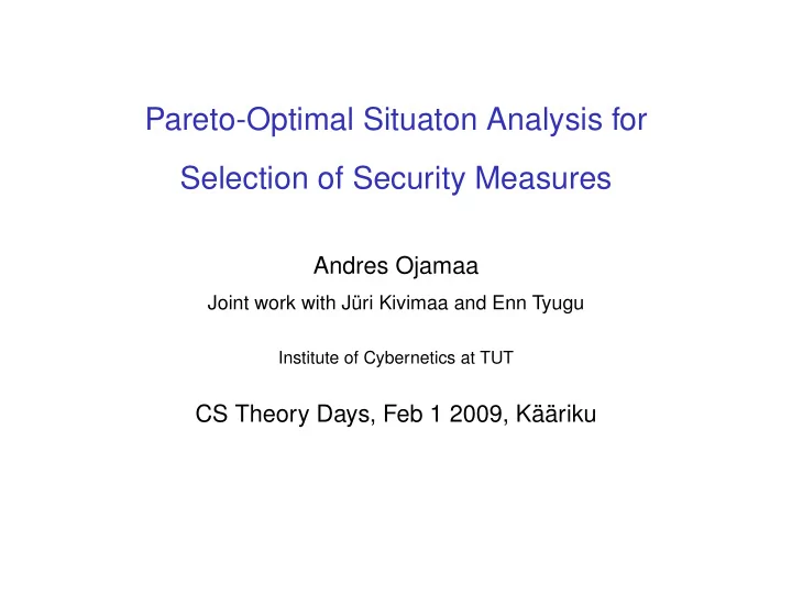 pareto optimal situaton analysis for selection of