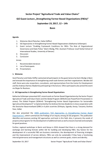 Sector Project Agricultural Trade and Value Chains GIZ Guest Lecture Strengthening Farmer