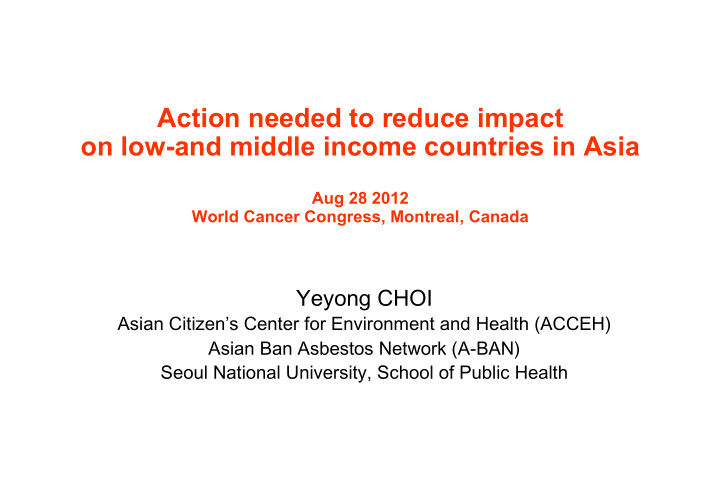 action needed to reduce impact on low and middle income