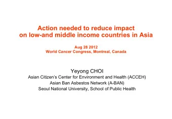 Action needed to reduce impact  on low-and middle income countries in Asia  Aug 28 2012 World