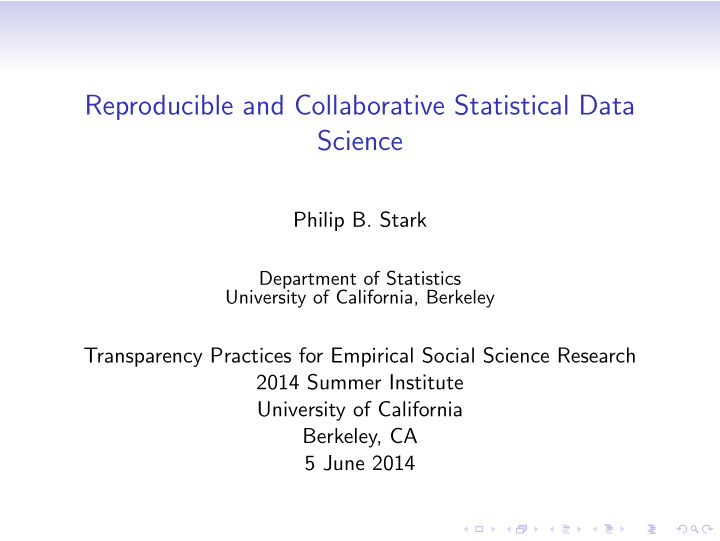 reproducible and collaborative statistical data science