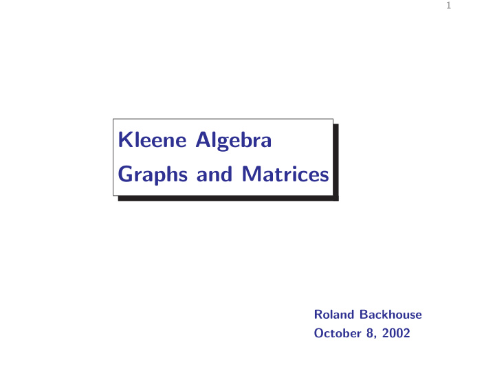 kleene algebra graphs and matrices