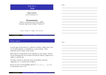 Slide Set 2  Tools  Pietro Coretto  pcoretto@unisa.it  Econometrics  Master in Economics and