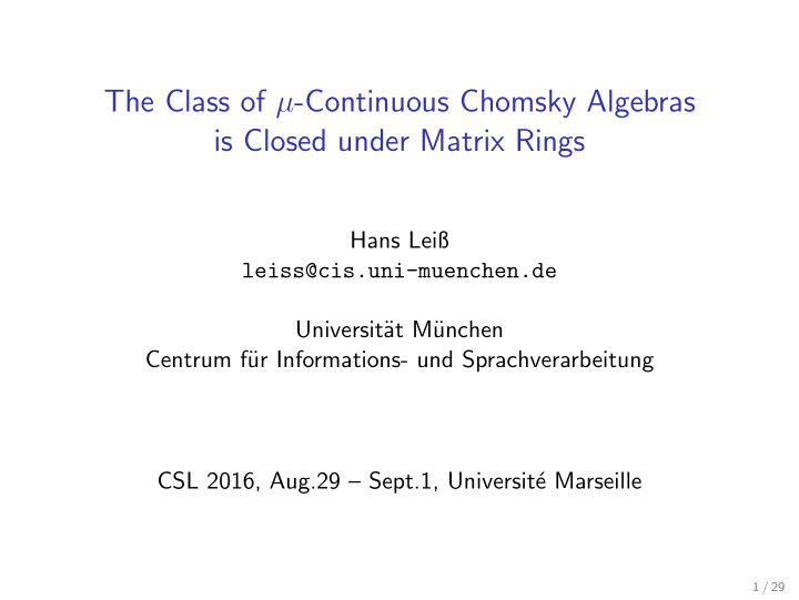 the class of continuous chomsky algebras is closed under
