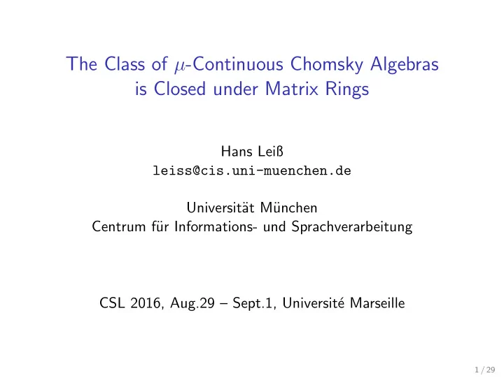 the class of continuous chomsky algebras is closed under