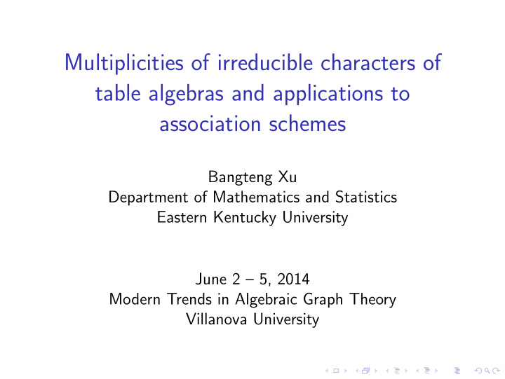 multiplicities of irreducible characters of table