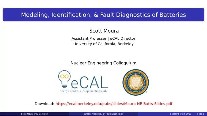 modeling identification fault diagnostics of batteries