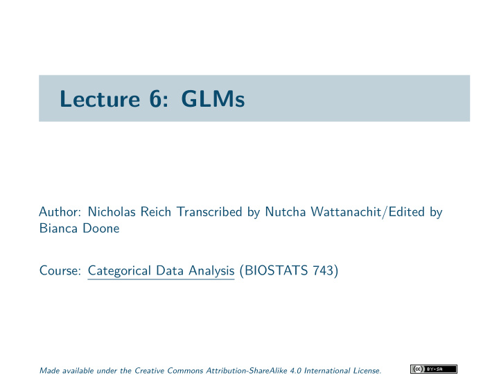lecture 6 glms
