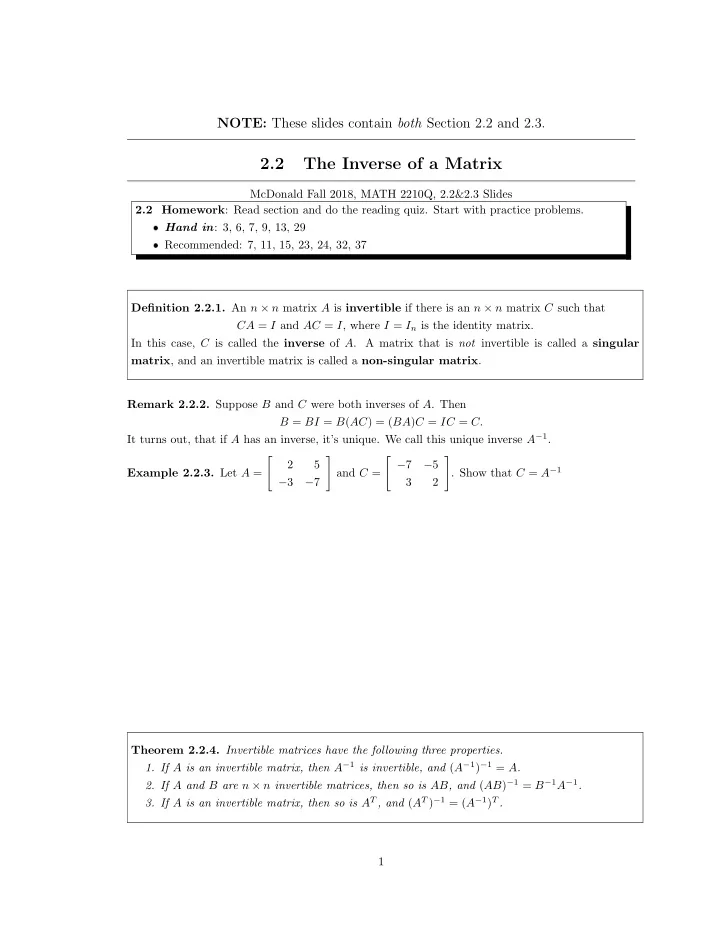 2 2 the inverse of a matrix