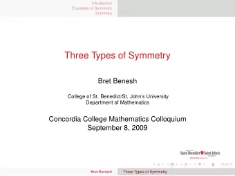 Three Types of Symmetry  Bret Benesh  College of St. Benedict/St. Johns University  Department