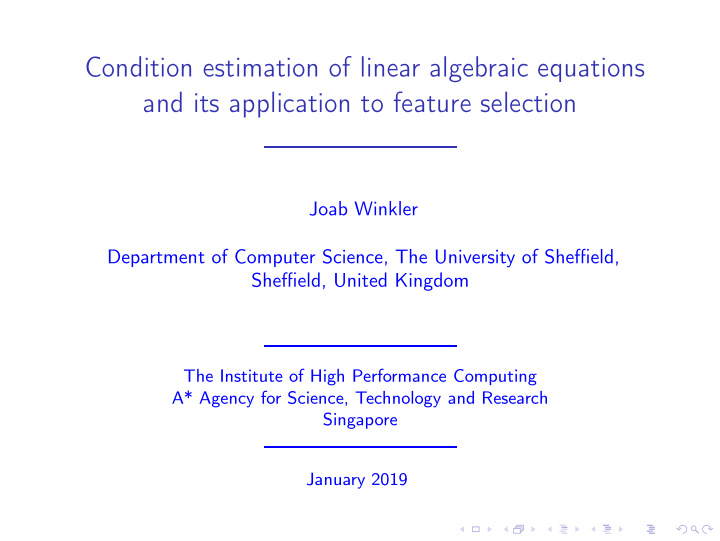 condition estimation of linear algebraic equations and