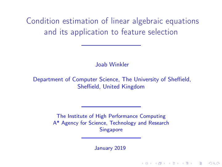 condition estimation of linear algebraic equations and