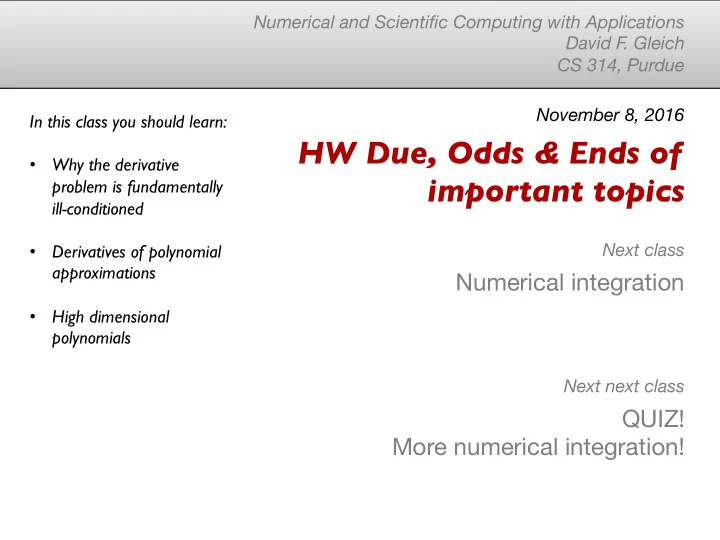 hw due odds ends of