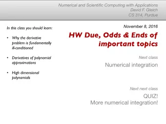 HW Due, Odds &amp; Ends of    Why the derivative  important topics  problem is fundamentally