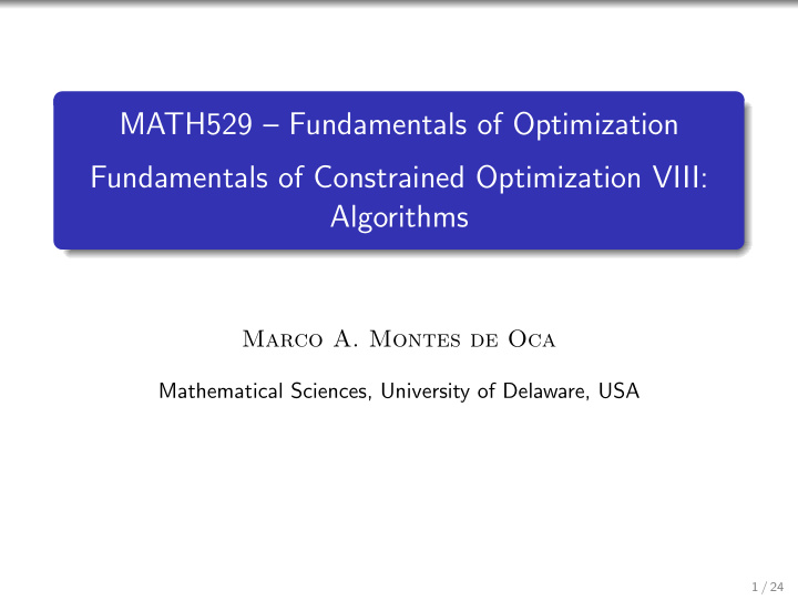 math529 fundamentals of optimization fundamentals of