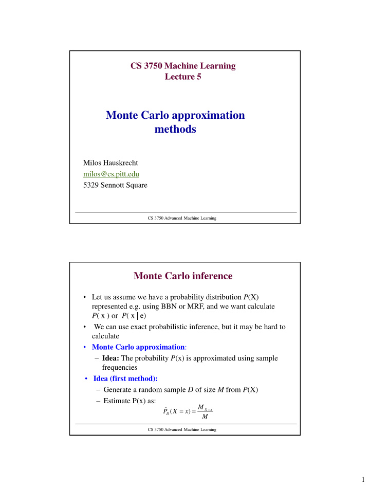 monte carlo approximation methods