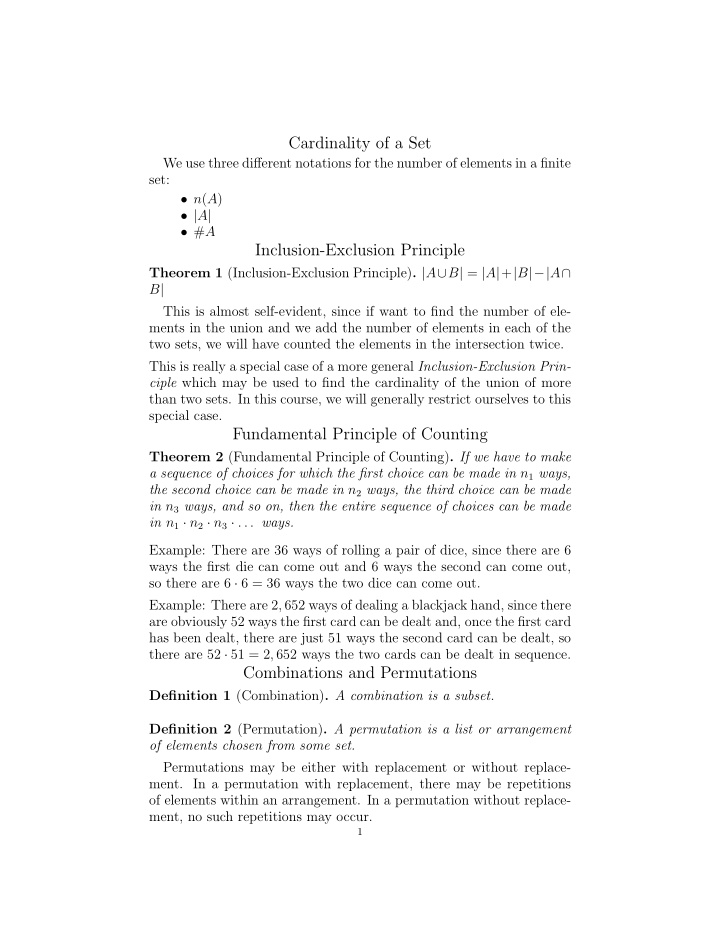 cardinality of a set