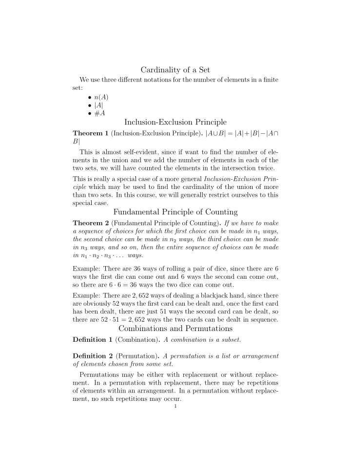 cardinality of a set