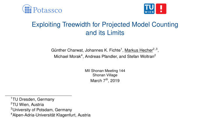exploiting treewidth for projected model counting and its