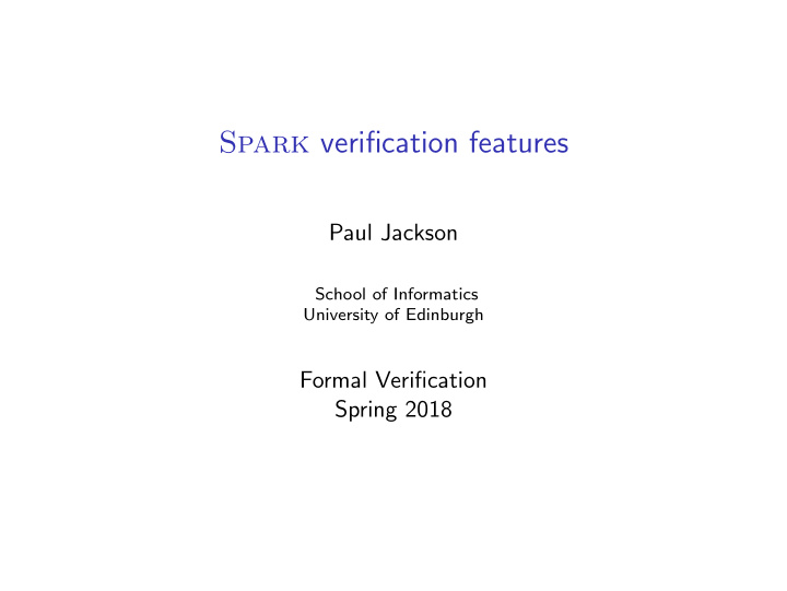 spark verification features