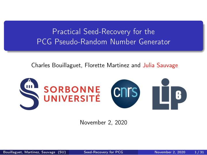 practical seed recovery for the pcg pseudo random number