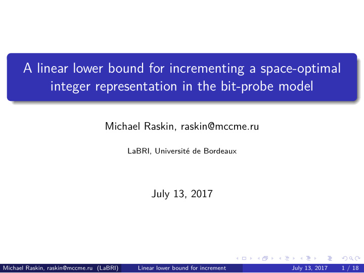 a linear lower bound for incrementing a space optimal