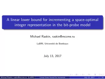 A linear lower bound for incrementing a space-optimal  integer representation in the bit-probe