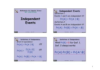Independent  Pr[A] = Pr[A | B]  Definition 2:  Events  Events A and B are independent iff Pr[A]