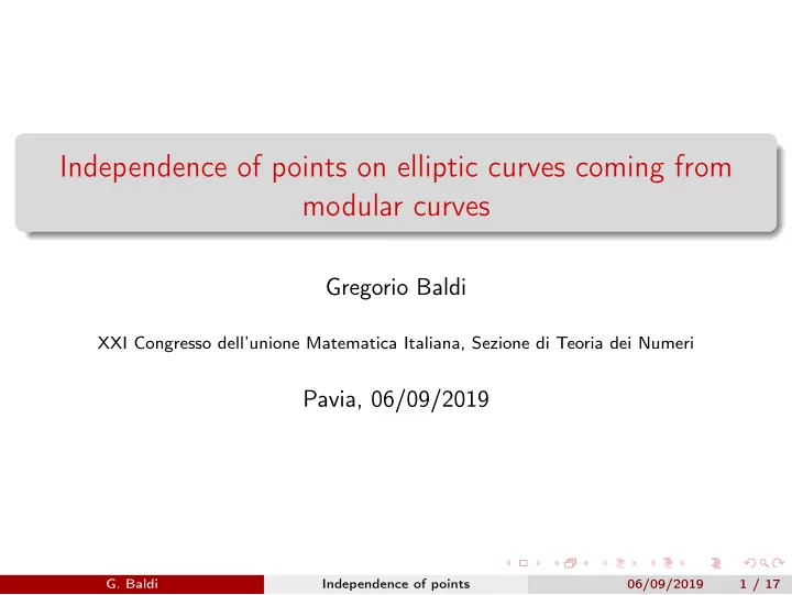 independence of points on elliptic curves coming from