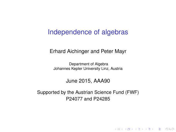 independence of algebras