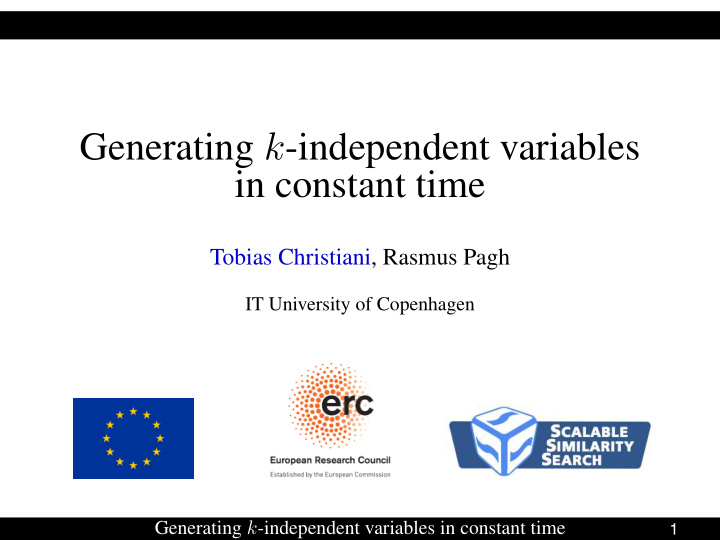 generating k independent variables in constant time