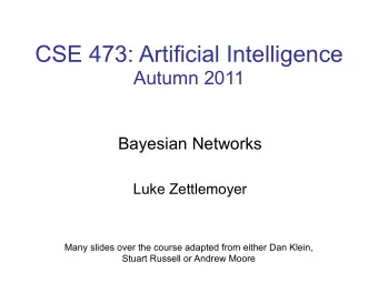 CSE 473: Artificial Intelligence  Autumn 2011  Bayesian Networks  Luke Zettlemoyer  Many slides