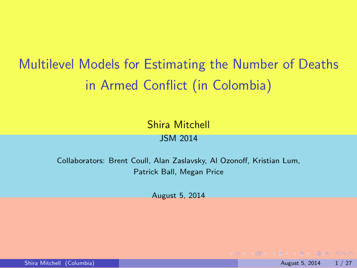 multilevel models for estimating the number of deaths in