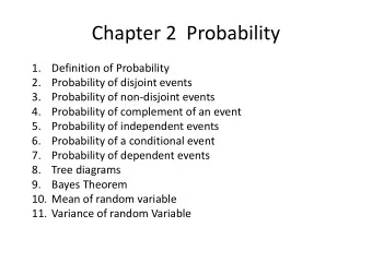 Chapter 2  Probability  1.  Definition of Probability  2.  Probability of disjoint events  3.