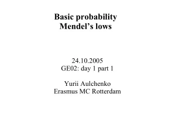 Basic probability  Mendels lows  24.10.2005  GE02: day 1 part 1  Yurii Aulchenko  Erasmus MC