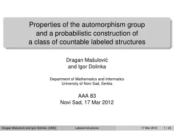 Properties of the automorphism group  and a probabilistic construction of  a class of countable