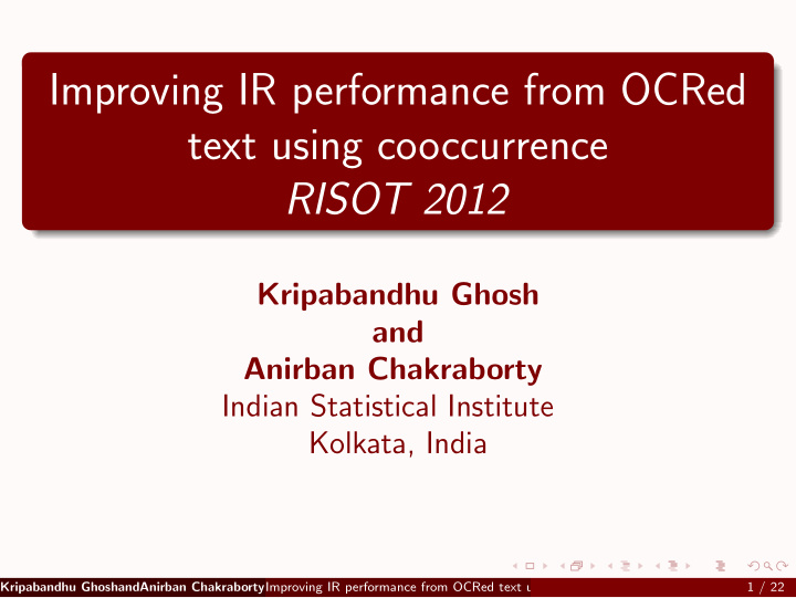 improving ir performance from ocred text using